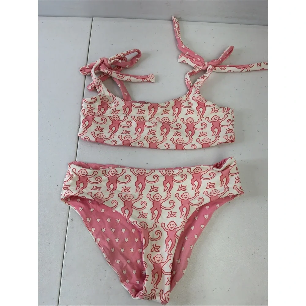 Roller Rabbit Swim Suit 2 Piece Pink Monkey Bikini Size 8 Yrs Cute